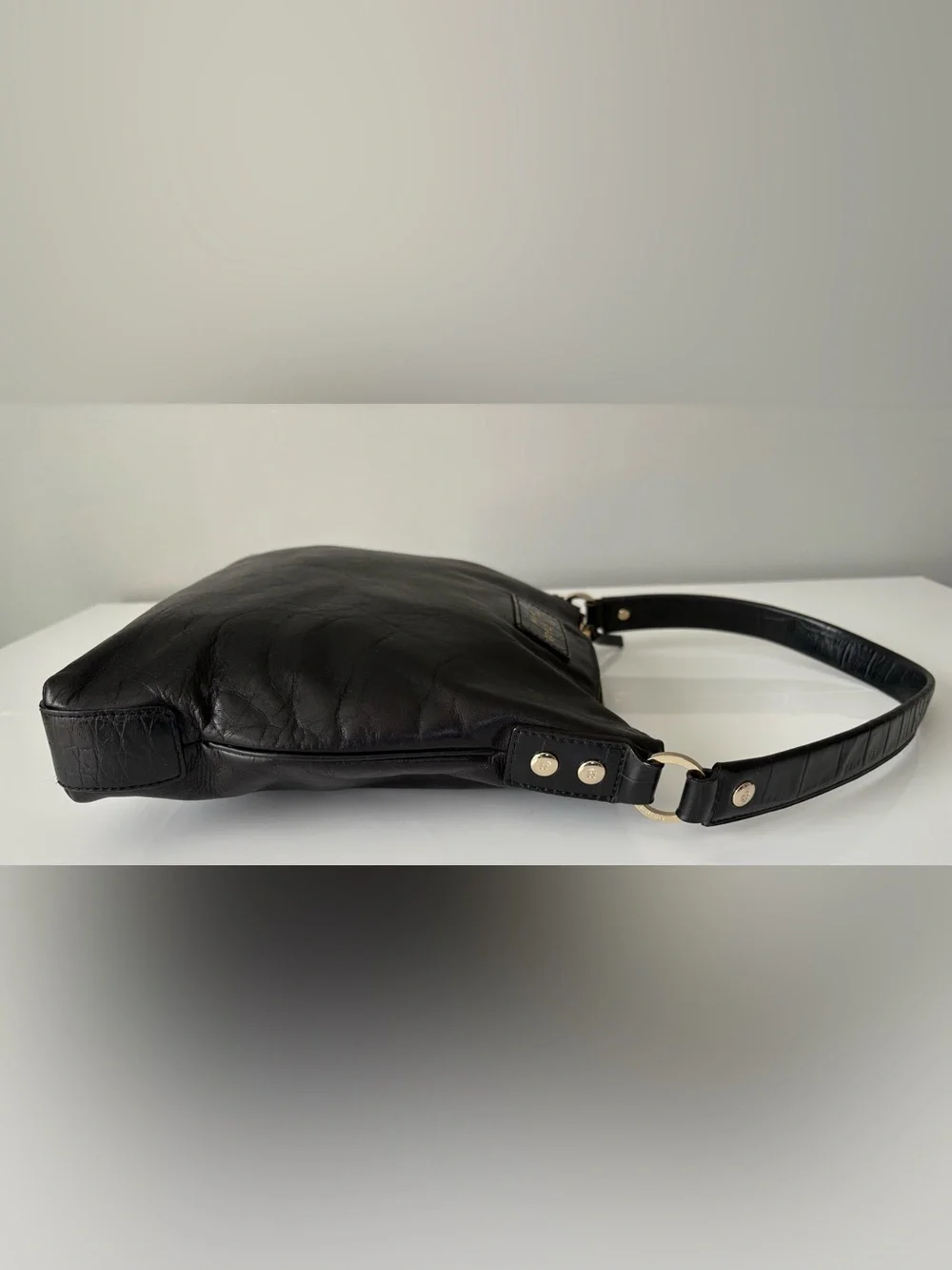 Kate Spade New York Black Leather Shoulder Bag Polka Dot Lining